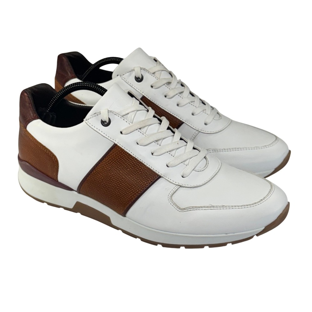 Bruno Magli Beta Sneakers Mens 44.5 White‎ Brown Leather Low Top Designer Casual